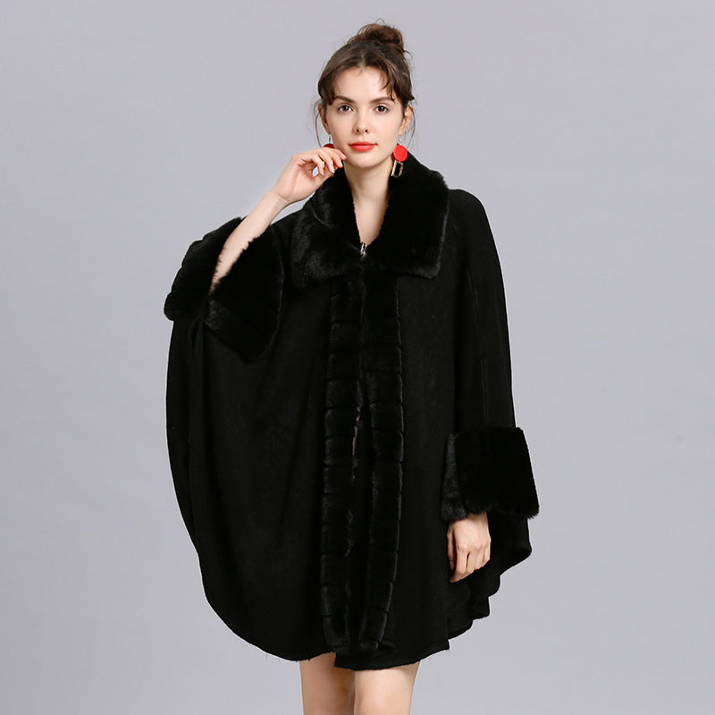 Chic Oversized Knitted Cardigan with Faux Fur Trim Collar and Cuffs