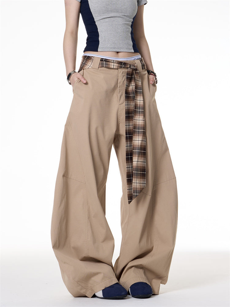 American Retro Khaki Baggy Wide-Leg Trousers - Chic & Comfortable