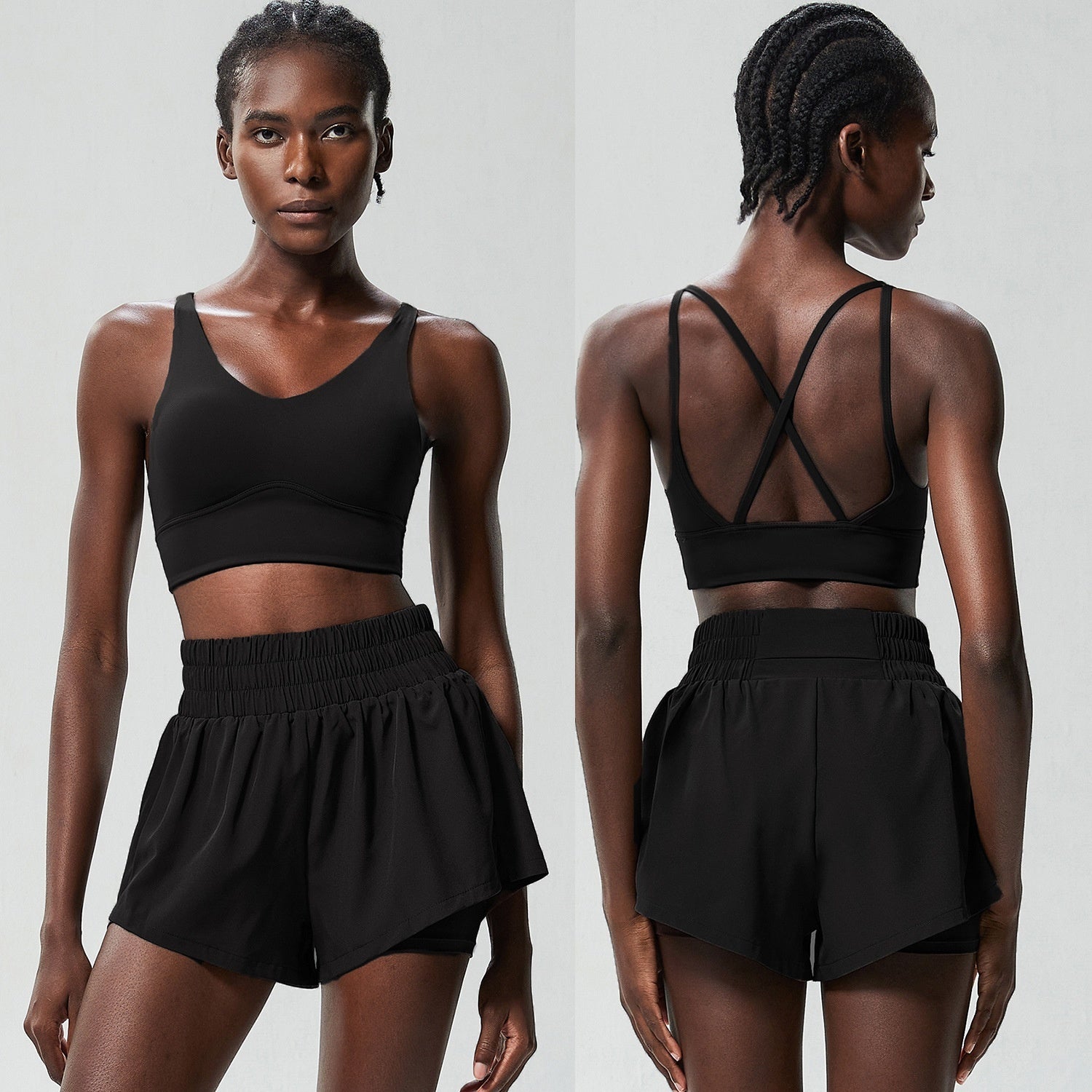 Quick Drying Nylon Athletic Crop Top and Dolphin Line Shorts Set for Fitness and Yoga
