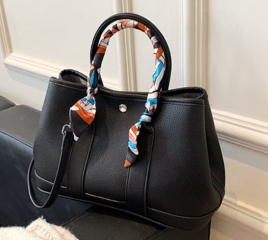 Stylish PU Leather Scarf Tote Bag - Versatile Shoulder & Crossbody Handbag