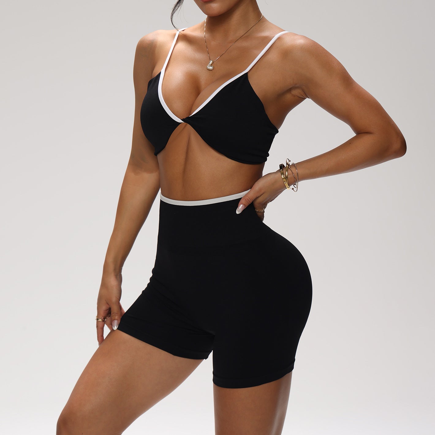 Seamless High Elastic Athletic Bra and High Waist Shorts Matching Set