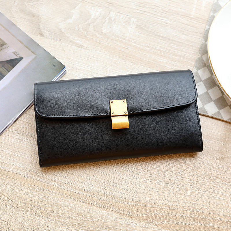 Elegant Cowhide Leather Folding Envelope Wallet with Magnetic Snap Closure