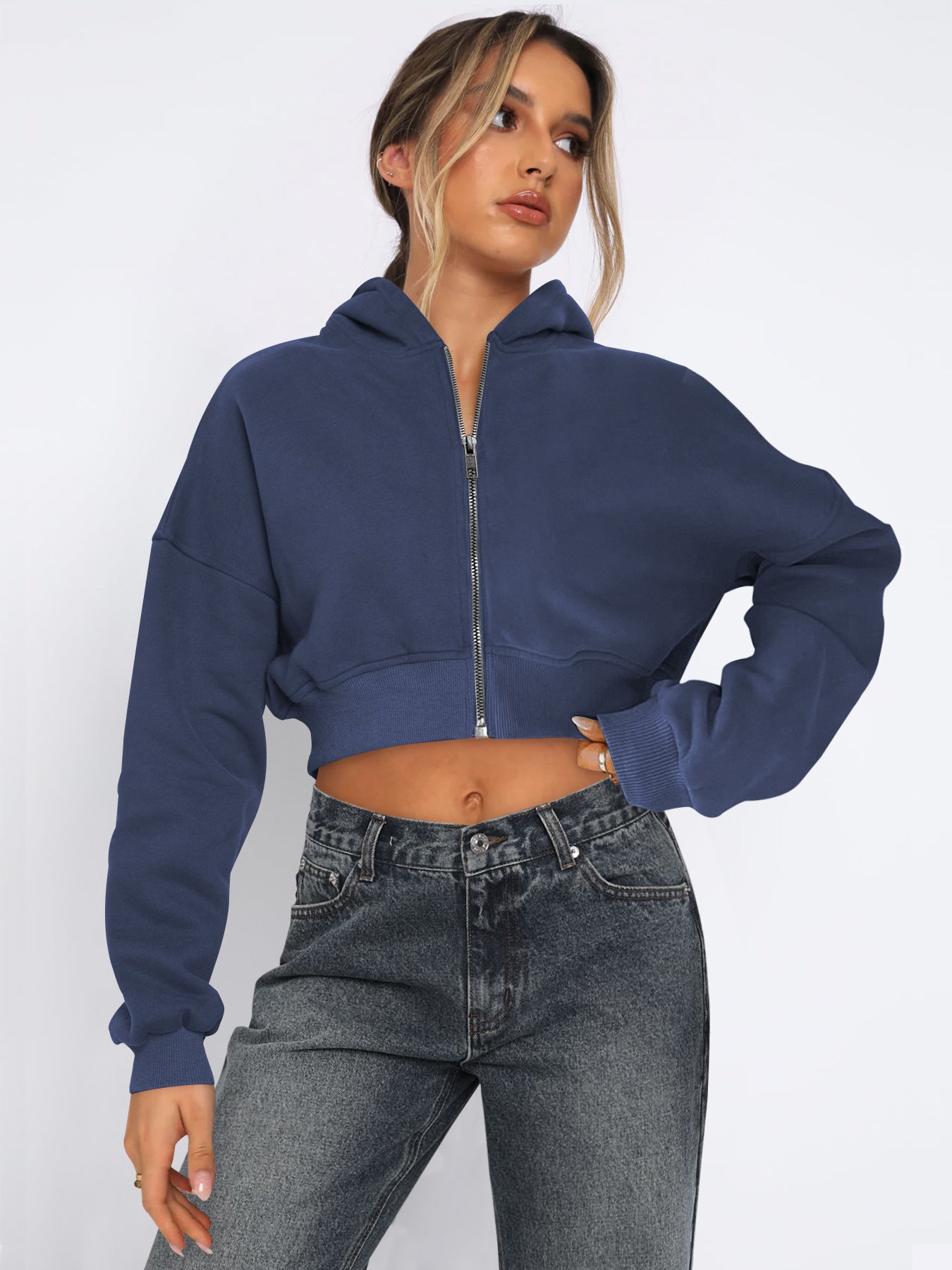 Cozy Fleece Cropped Zip Up Hoodie for Everyday Comfort