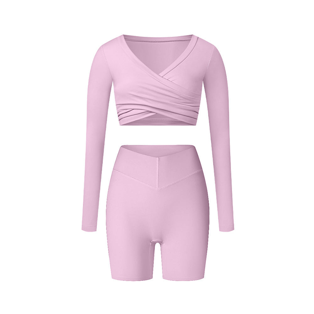 Brushed Performance Long Sleeve Crop Top and Leggings Yoga Activewear Set