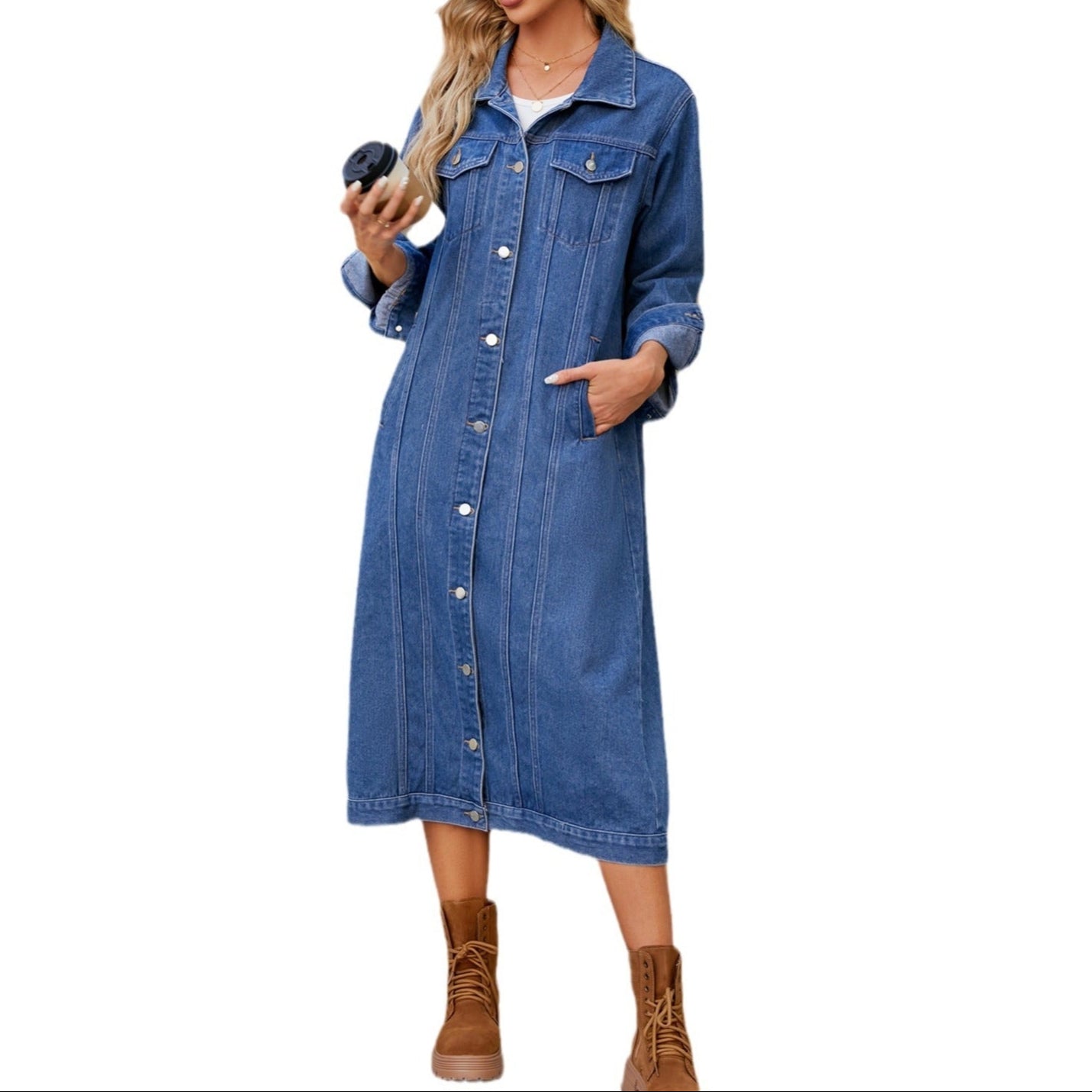 Cityscape Long Denim Trench Coat