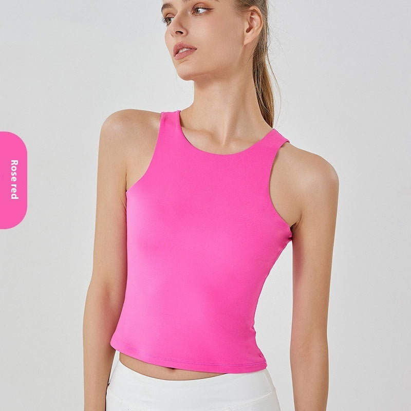 Comfortable Cloud Soft Fabric Double Layer Round Neck Sleeveless Athletic Crop Top