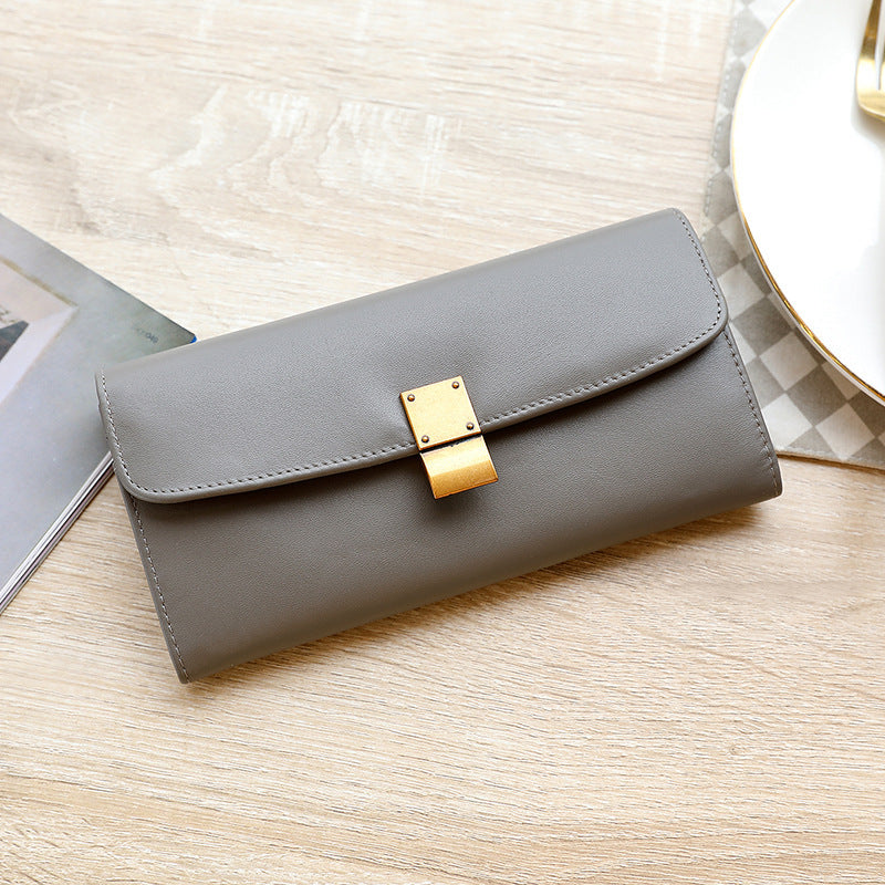 Elegant Cowhide Leather Folding Envelope Wallet with Magnetic Snap Closure