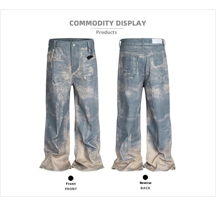 Washed Distressed Wide Leg Jeans