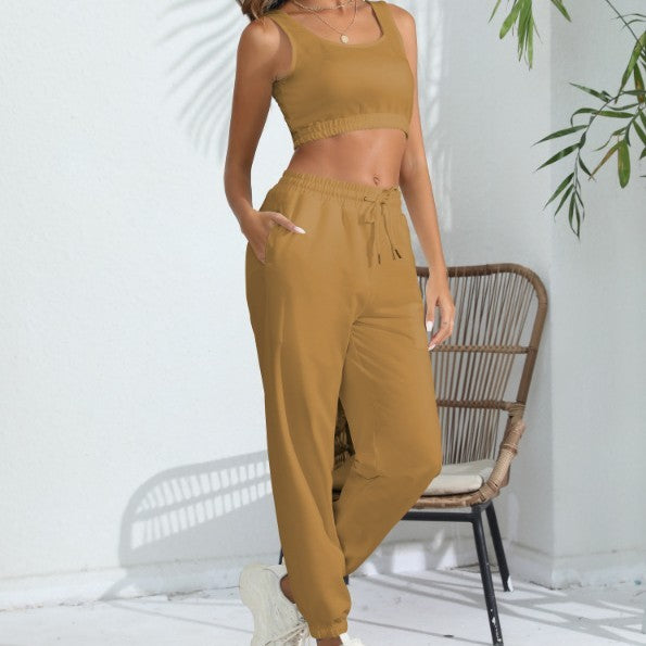 Women's Casual Cotton Cropped Tank Top & Jogger Set