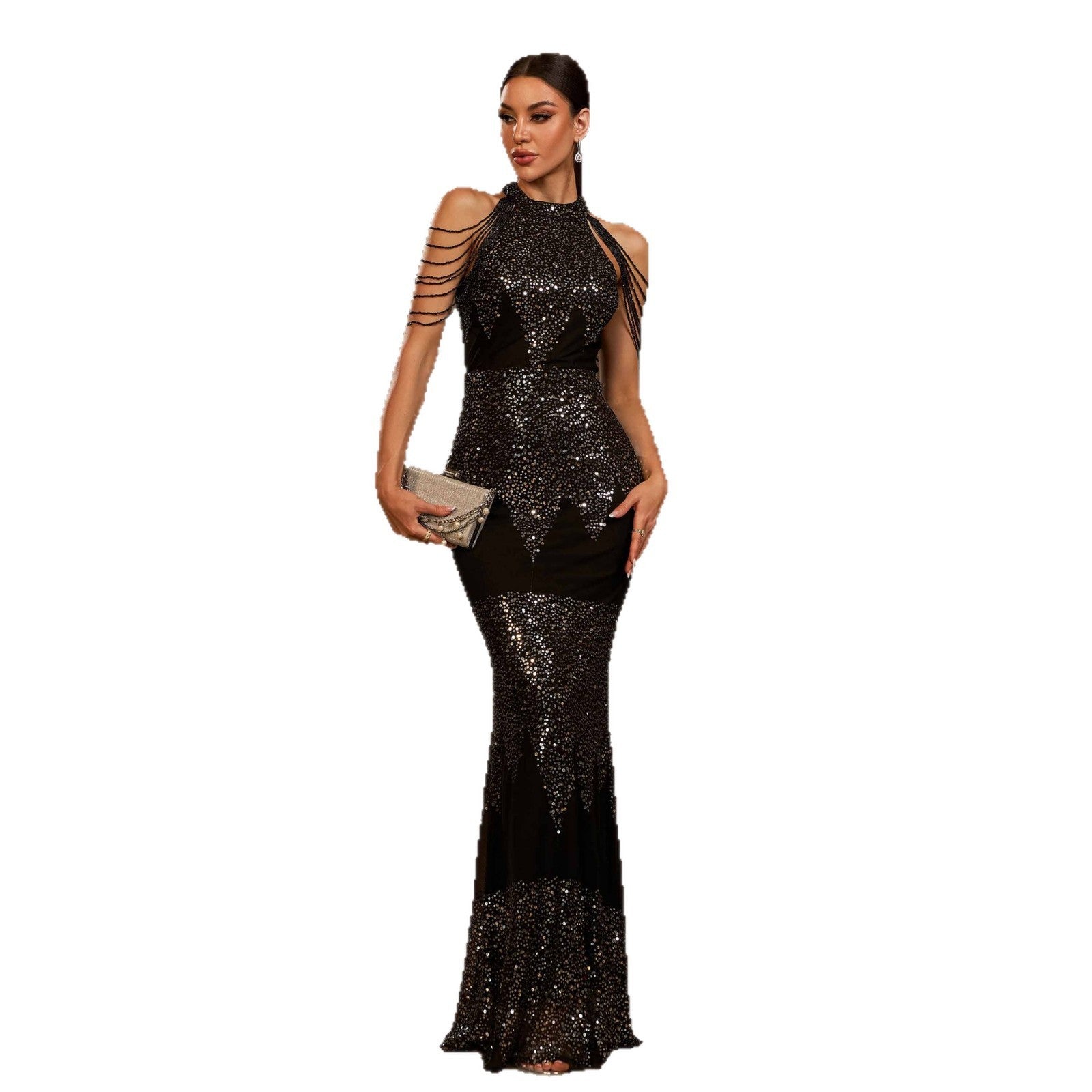 Elegant Sequin Halter Neck Mermaid Gown for Special Occasions and Evening Glamour