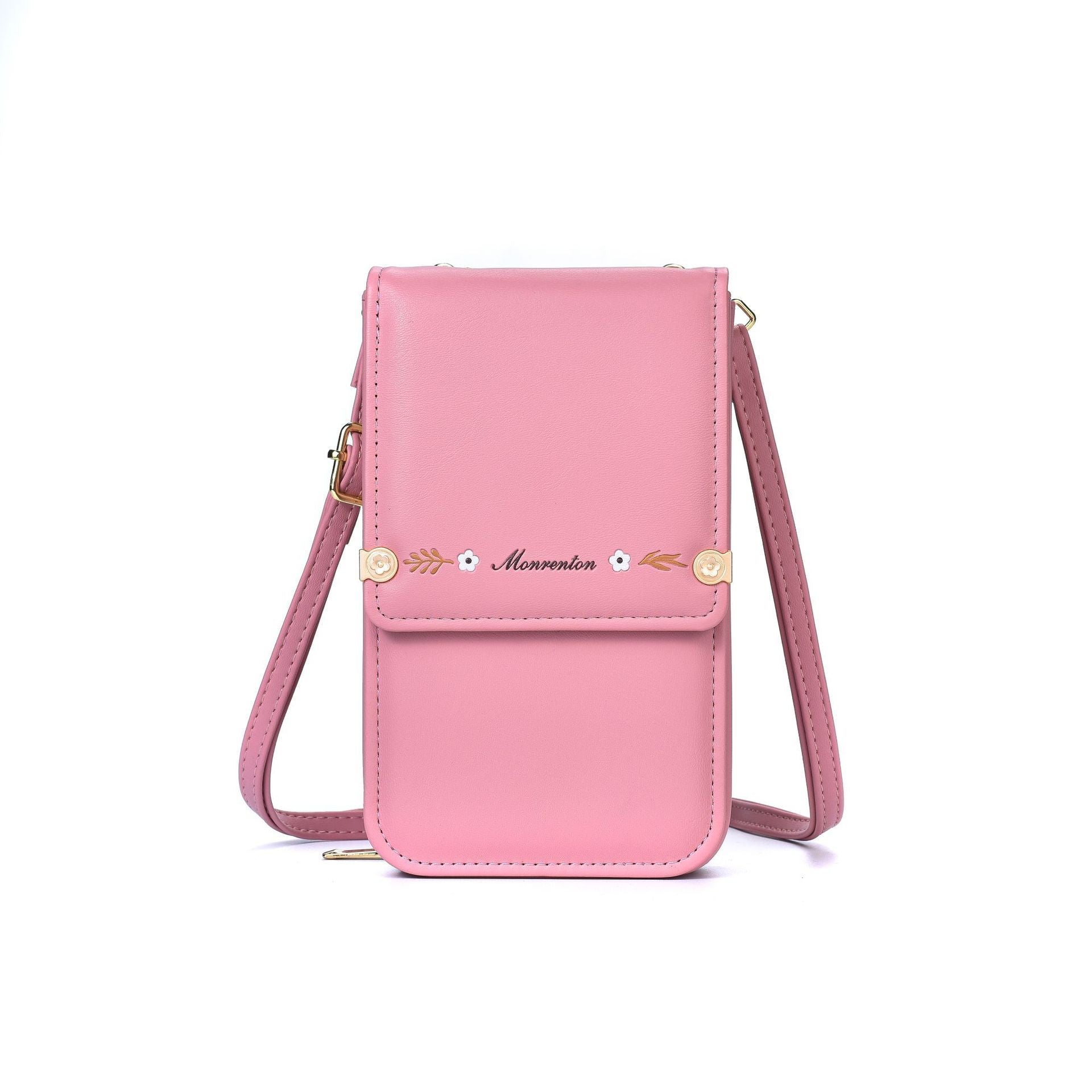 Embroidered PU Leather Mobile Phone Crossbody Bag for Women - Wallet