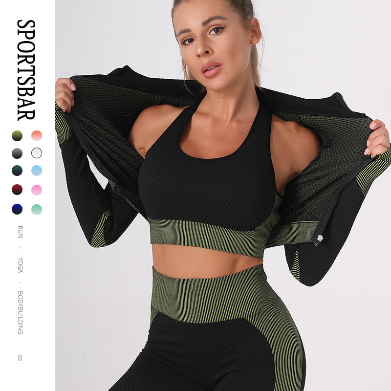 Quick-Drying Breathable Three-Piece Yoga and Workout Outfit Set
