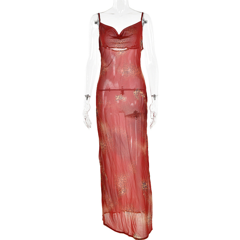 Women's Printed Cowl Neck Dress - Summer Strap Style