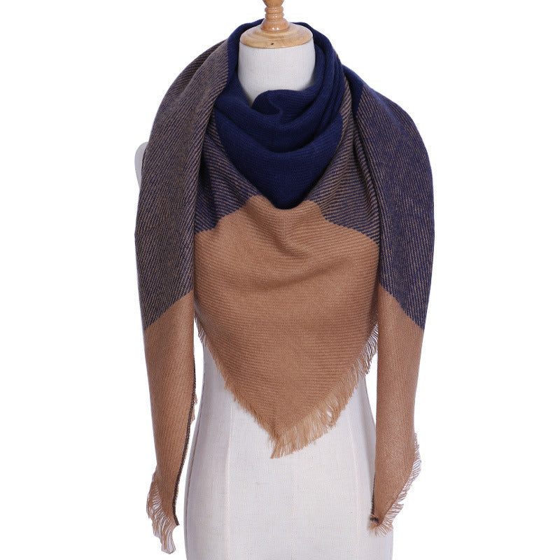 Cozy Plaid Triangle Shawl Scarf