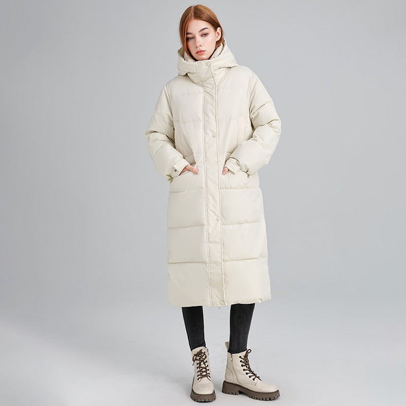 Warm Oversized Quilted Mid Length Winter Puffer Jacket with Hood