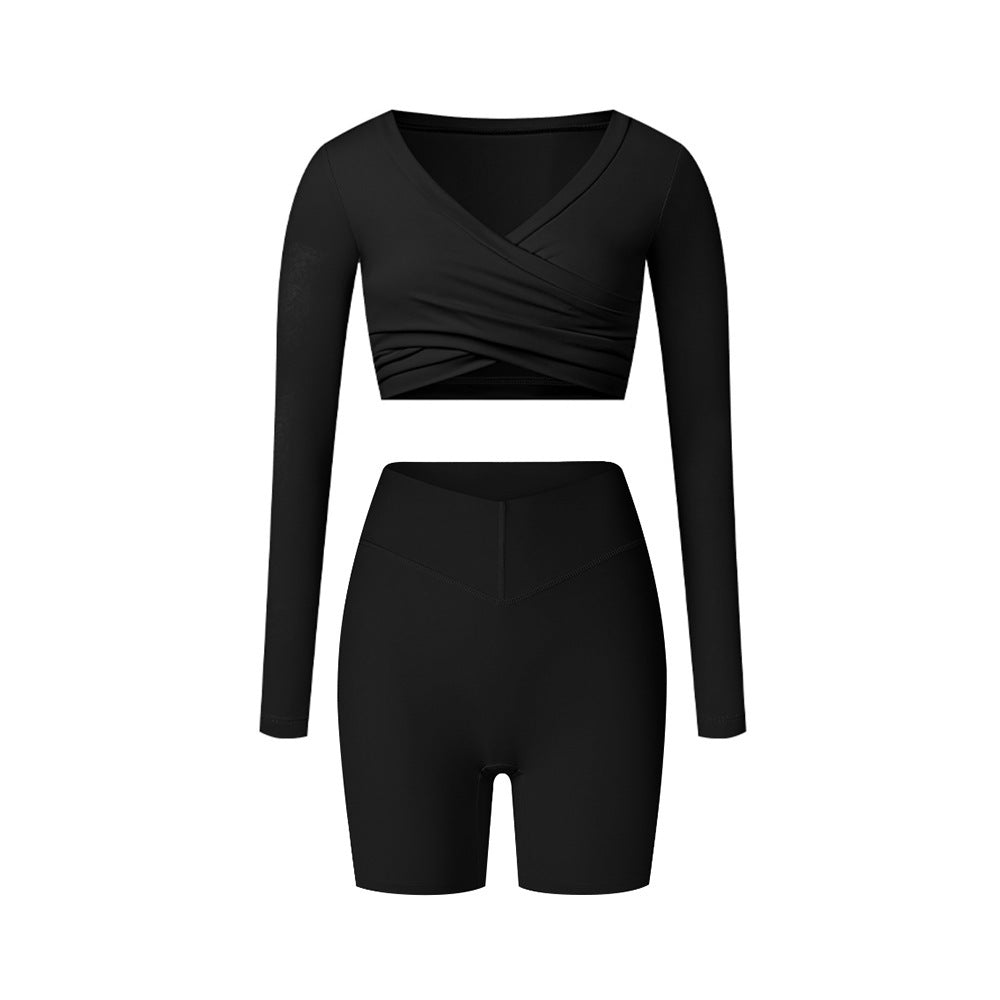 Brushed Performance Long Sleeve Crop Top and Leggings Yoga Activewear Set