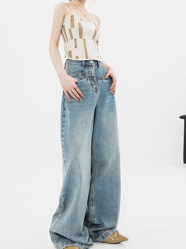 Women's Retro Washed Wide-Leg Baggy Jeans - Relaxed Fit