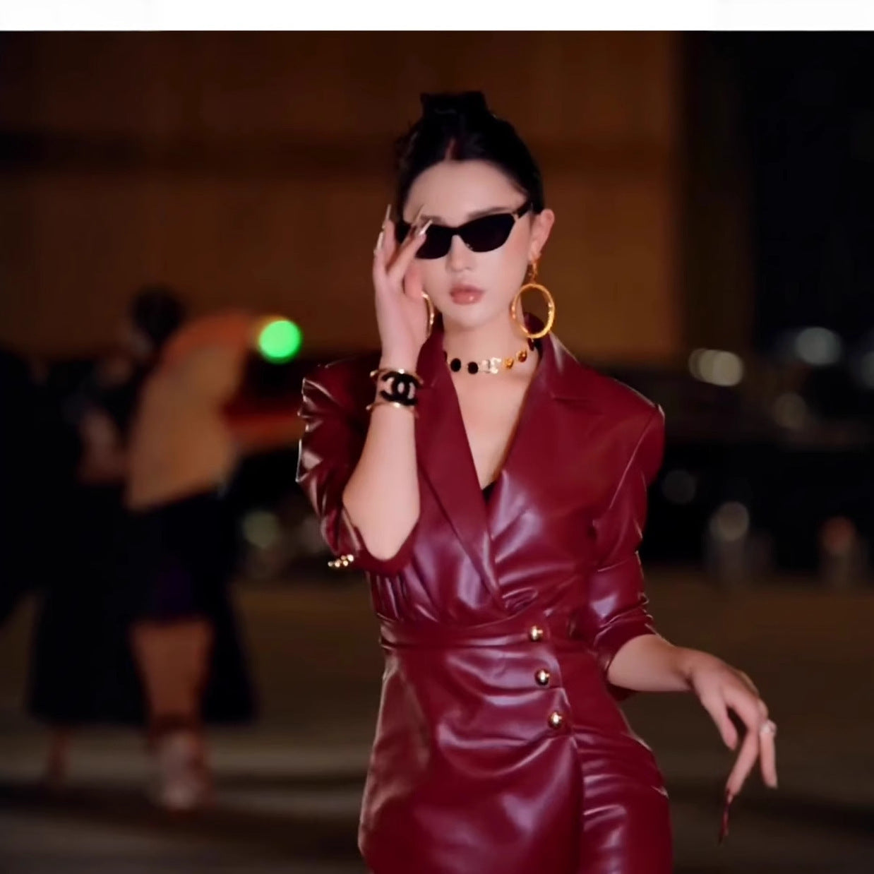 Elegant Red Faux Leather Blazer Mini Dress with Structured Shoulders