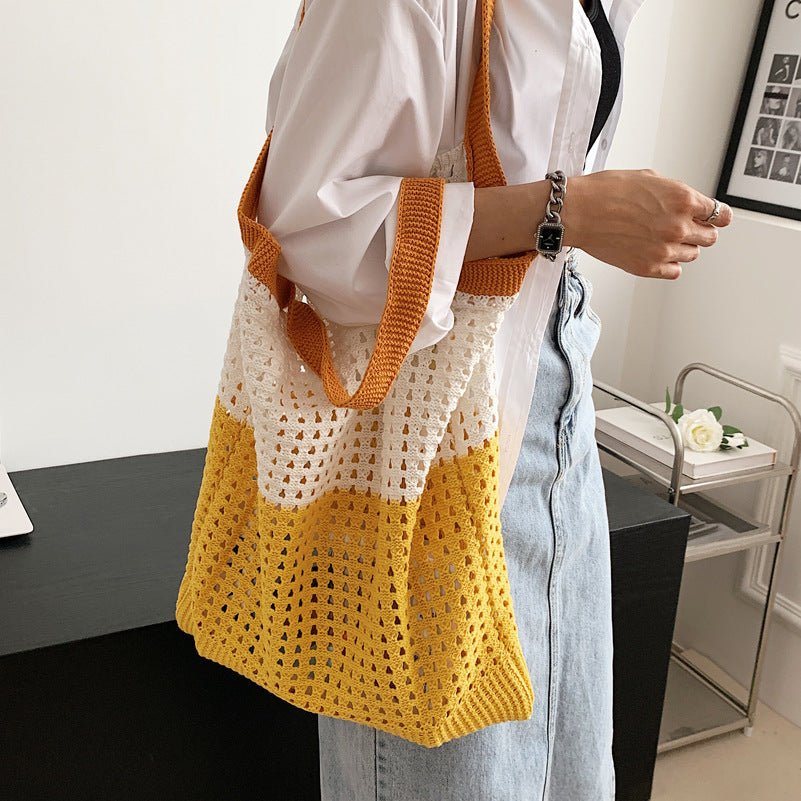 Boho Hollow Knit Shoulder Tote Bag