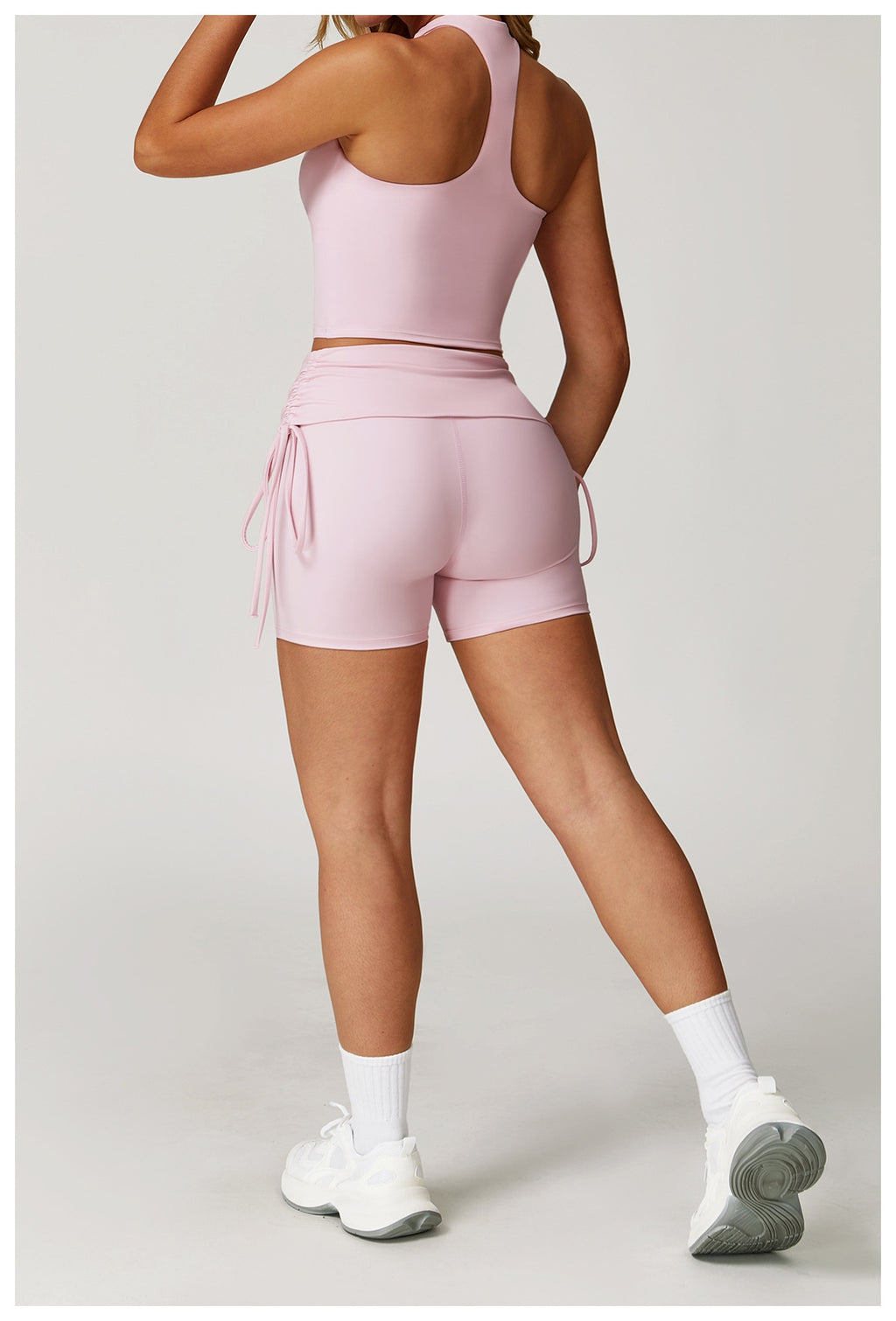 Nude Feel High Waist Drawstring Activewear Shorts for Yoga Running and Fitness