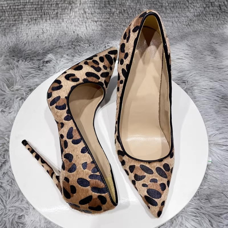 Elegant Leopard Print Suede Stiletto Pumps - Pointed Toe Heels
