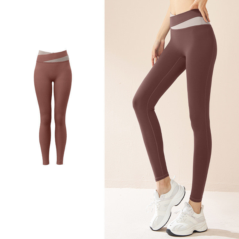 Seamless Spliced High Waist Yoga Leggings with Butt Lift and Quick-Dry Fabric