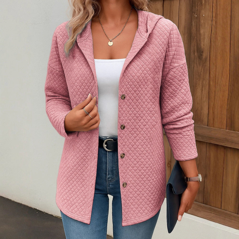 Women's Casual Loose Fashion Plaid Long Sleeve Cardigan Hoodie Coat