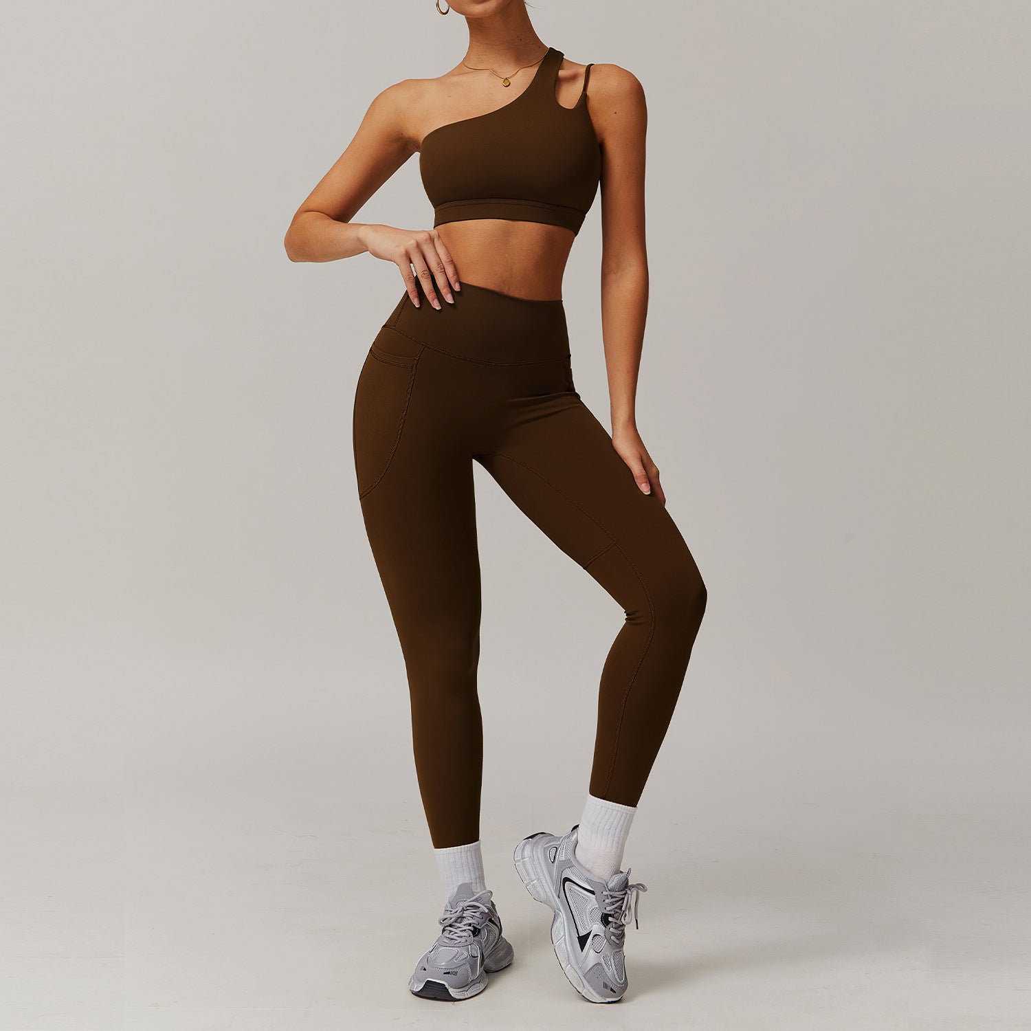 Women's Excellent Quality One Shoulder Sports Bra and High Waist Leggings Fitness Set