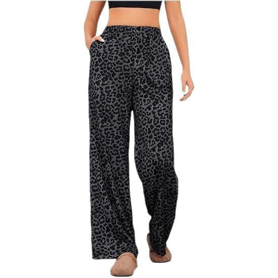 Chic Leopard Print Elastic Waist Wide Leg Trousers for Effortless Style