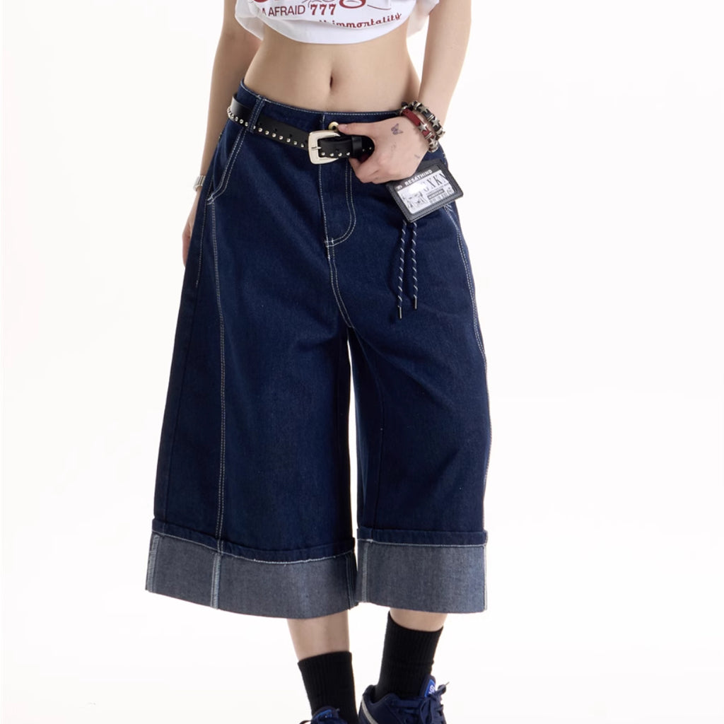 Cityscape Cuffed Wide-Leg Denim Jeans