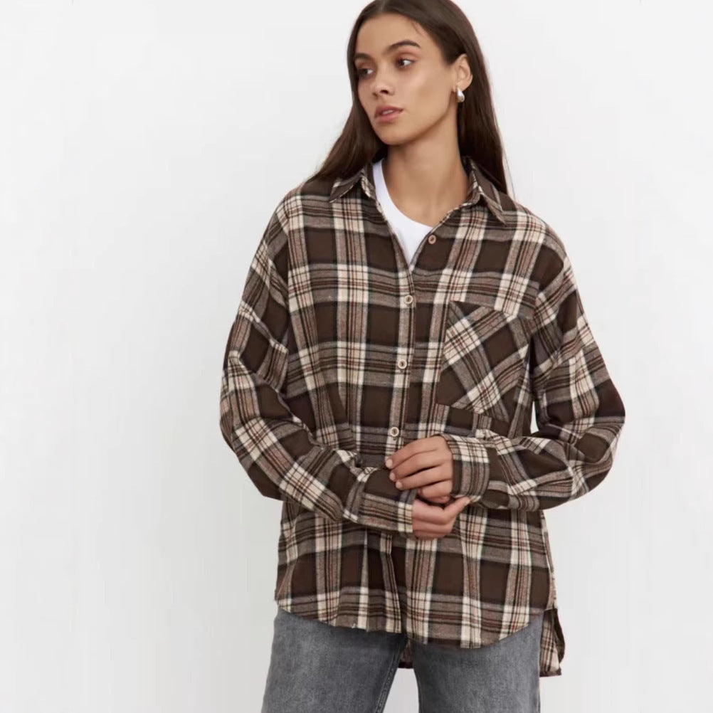 Cozy Oversized Plaid Button-Up Long Sleeve Shirt for Everyday Style