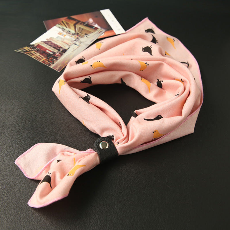 Elegant Women's Cotton Square Scarf - Bird Print