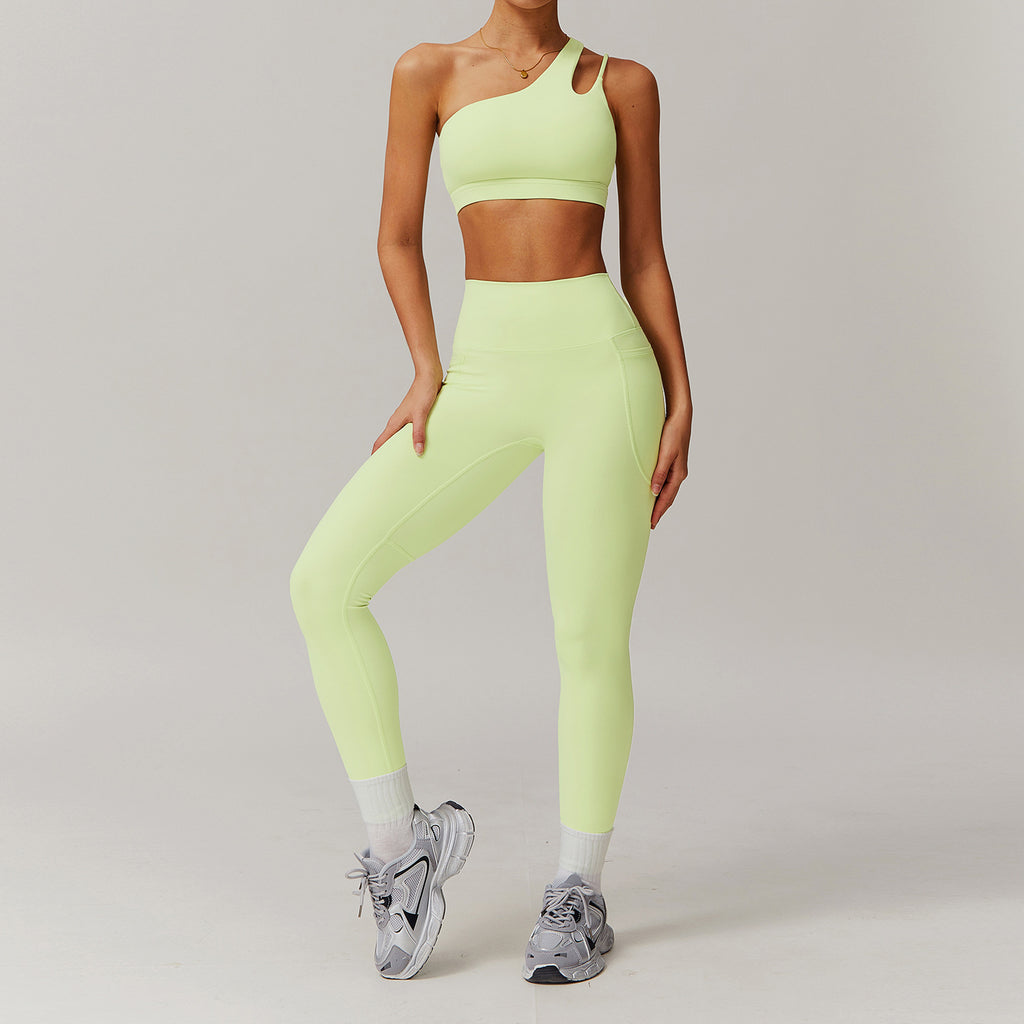 Women's Excellent Quality One Shoulder Sports Bra and High Waist Leggings Fitness Set