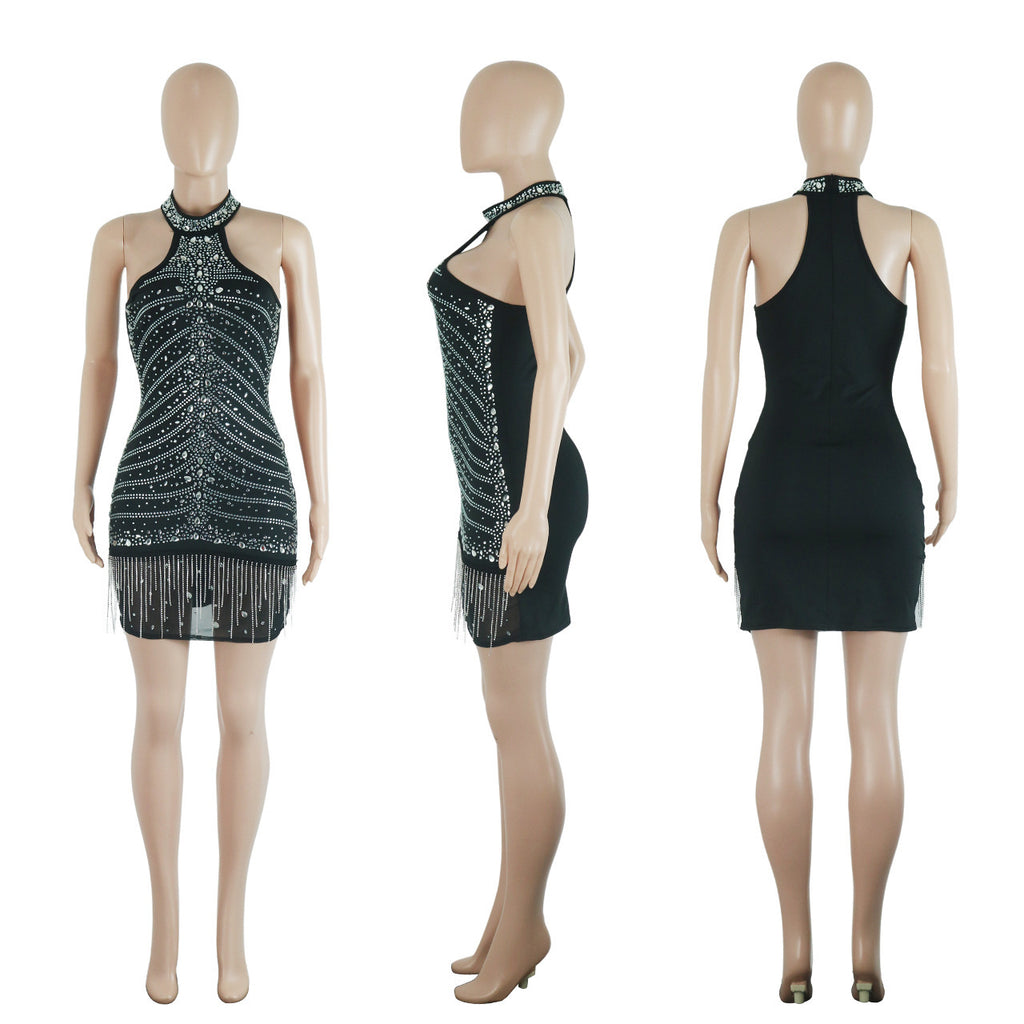 Sparkling Rhinestone Tassel Mini Dress - Glamorous Party & Evening Wear