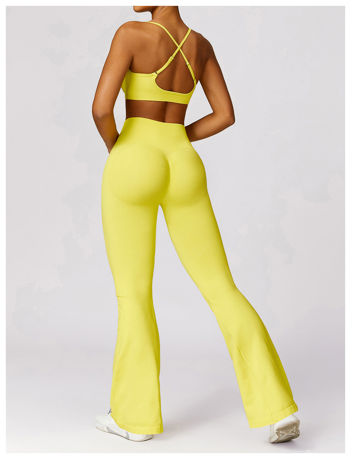 Seamless Ribbed Long Sleeve Crop Top and Flare Leggings Activewear Set