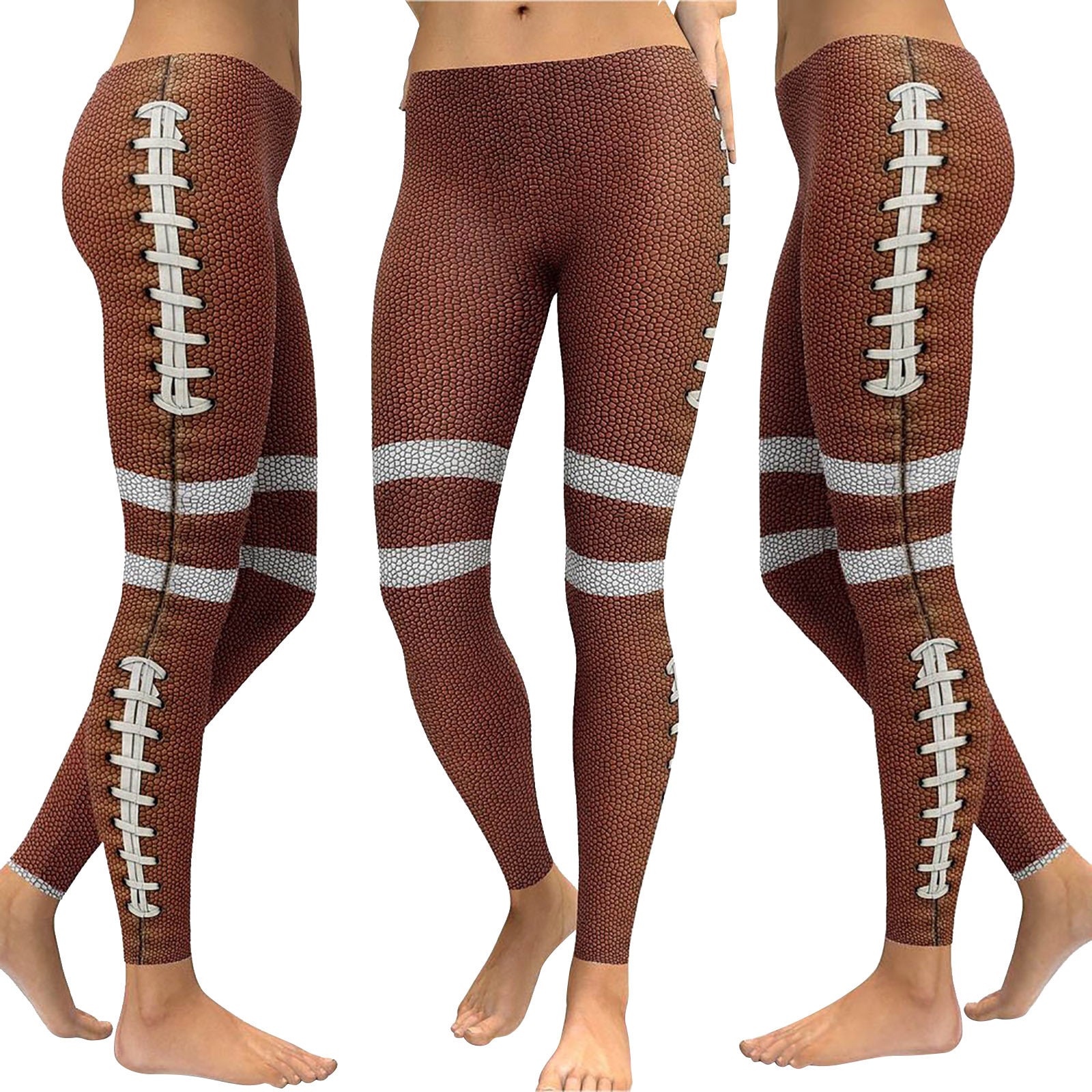 Dynamic Rugby Baseball Print Fitness Leggings for Active Workouts and Yoga