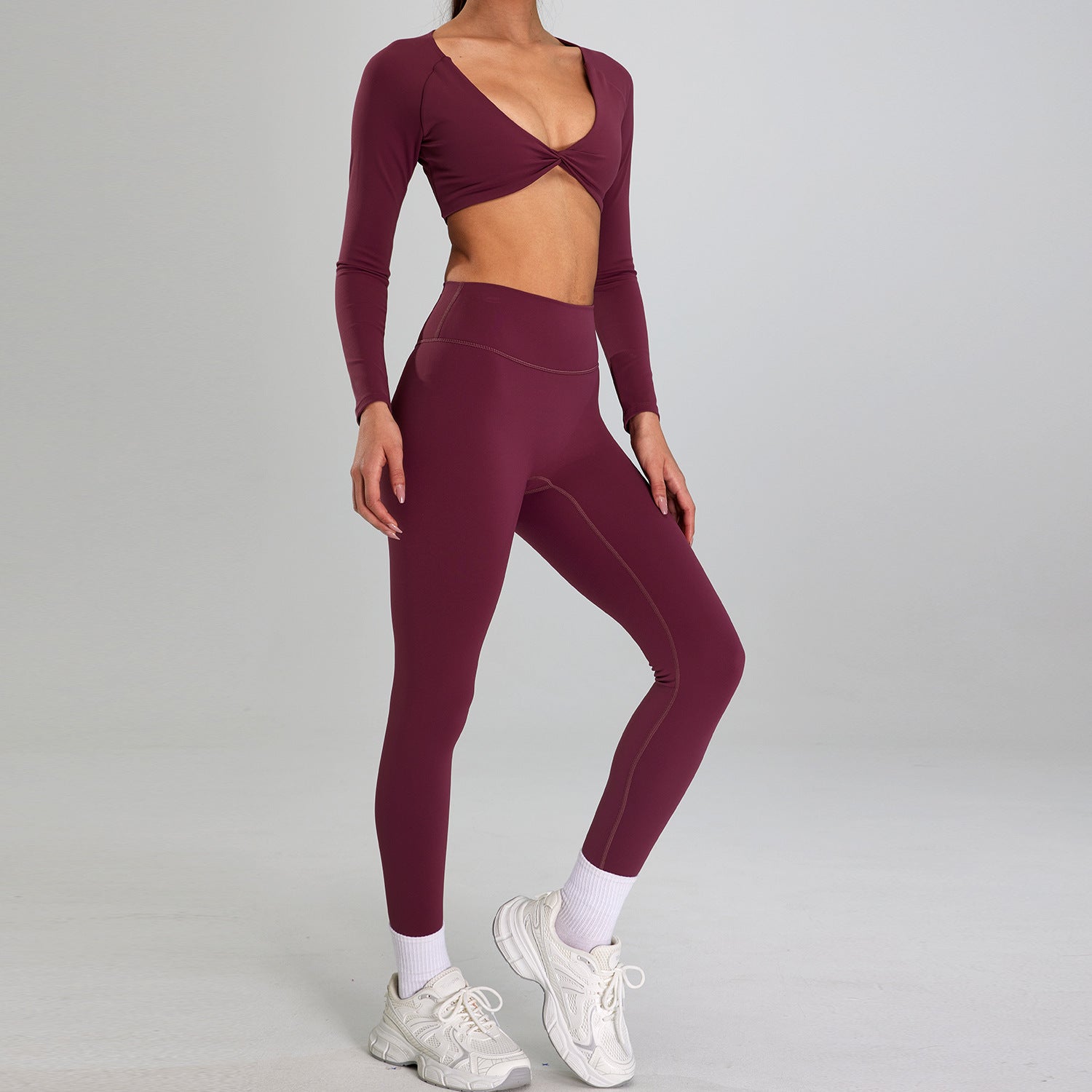 High Intensity Long Sleeve Nude Feel Workout Set with High Waist Leggings or Shorts
