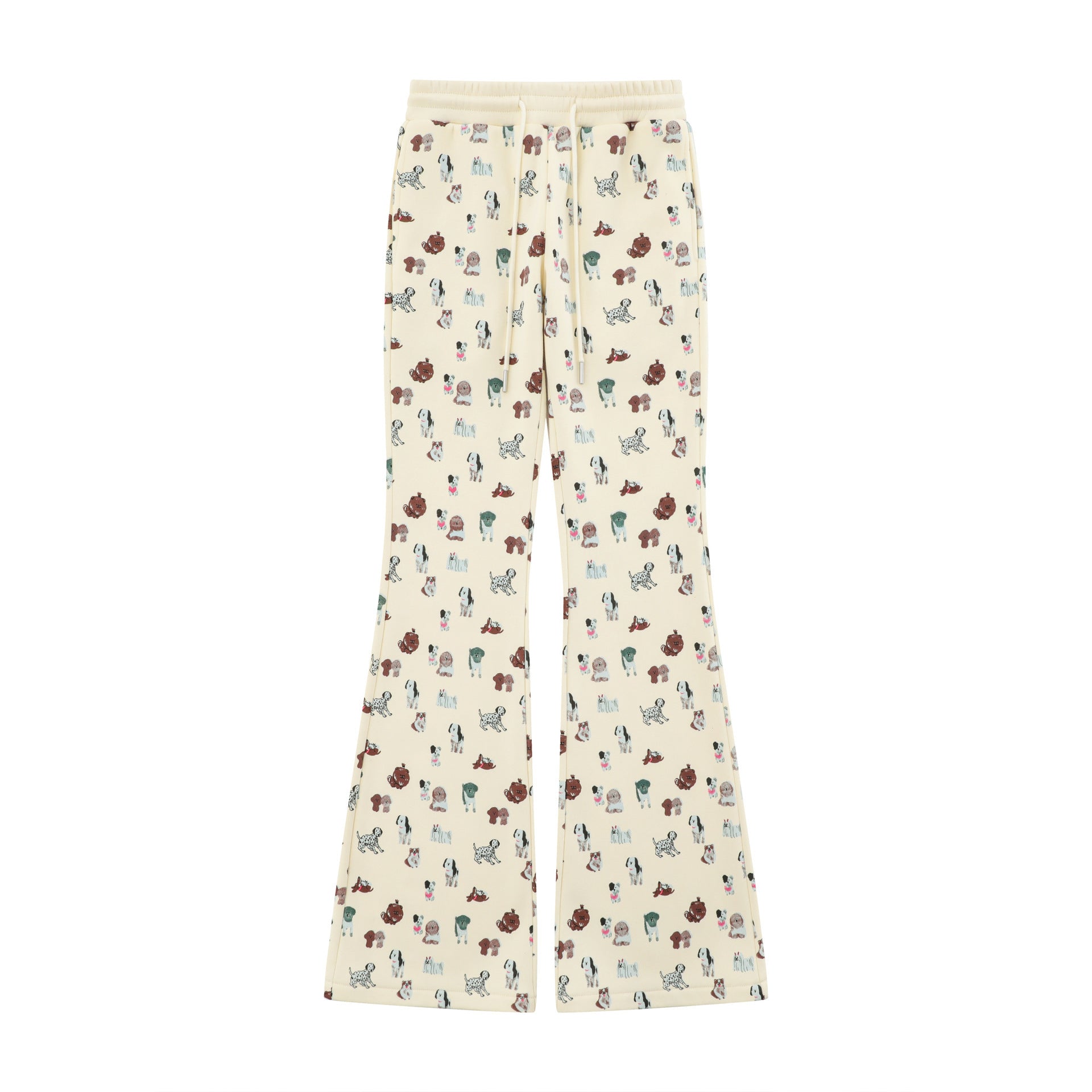 Cozy Elastic Waist Printed Cotton Sweatpants with Dog Print
