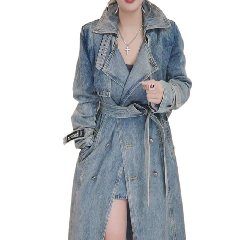 Retro Belted Denim Trench Coat