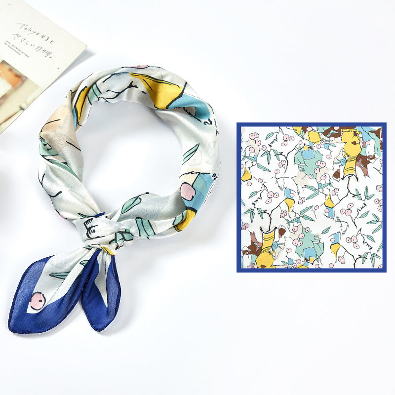 Chic Printed Silk-Feel Square Scarf 53x53cm