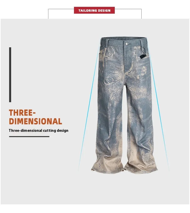 Washed Distressed Wide Leg Jeans