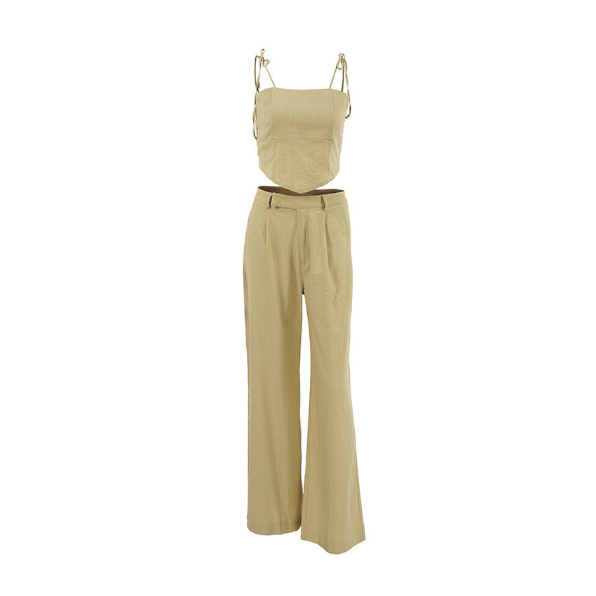 Chic Cotton Linen Vest & Wide-Leg Pants Set - Casual Summer Two-Piece