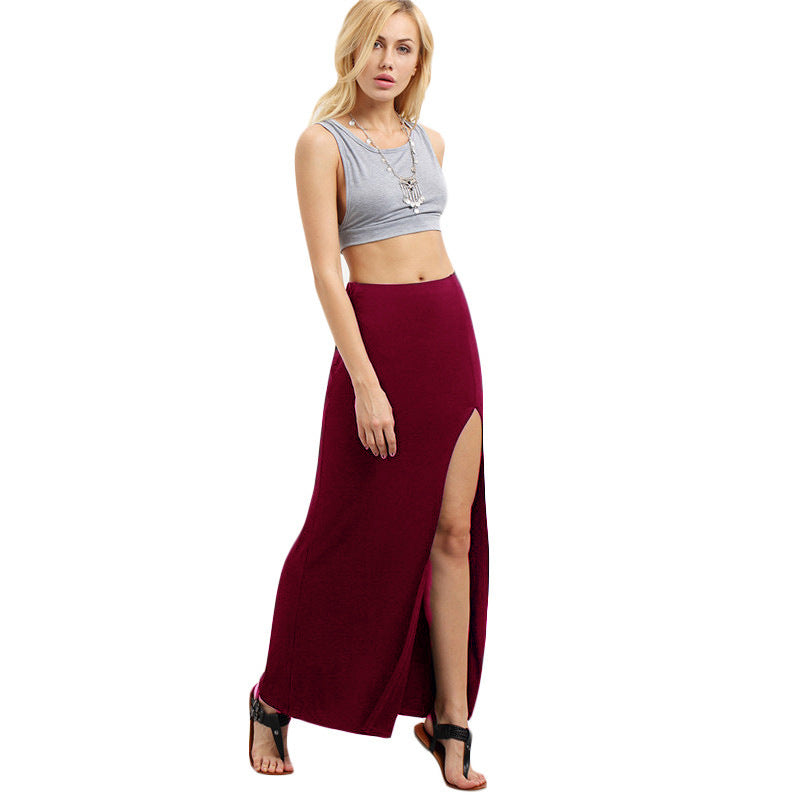 Effortless Summer Casual Flowy Maxi Skirt with High Side Slit