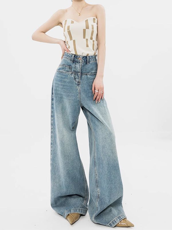 Women's Retro Washed Wide-Leg Baggy Jeans - Relaxed Fit
