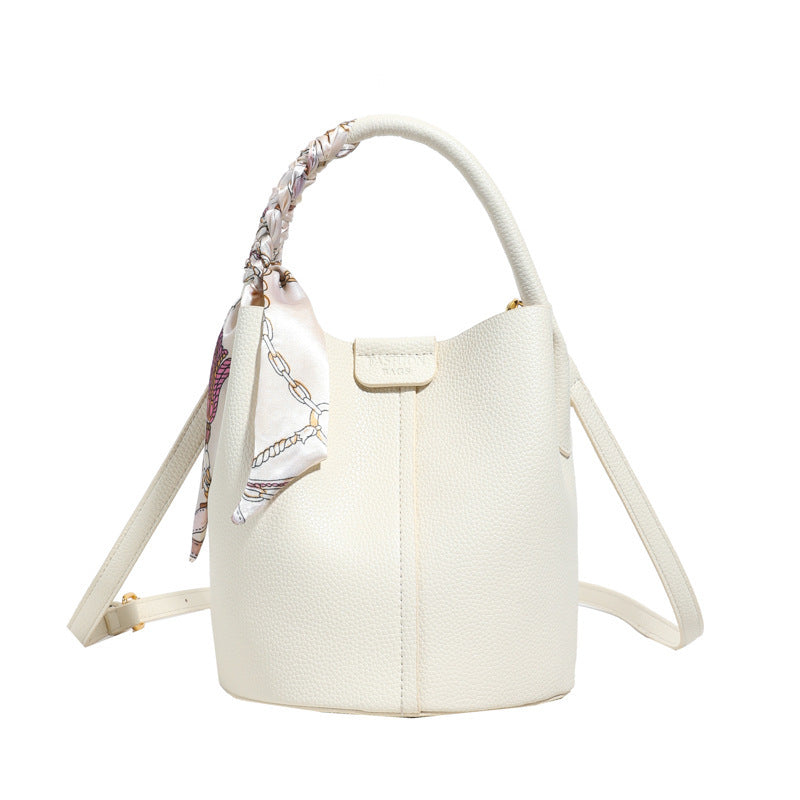 Chic PU Leather Bucket Bag with Elegant Scarf Handle Detail