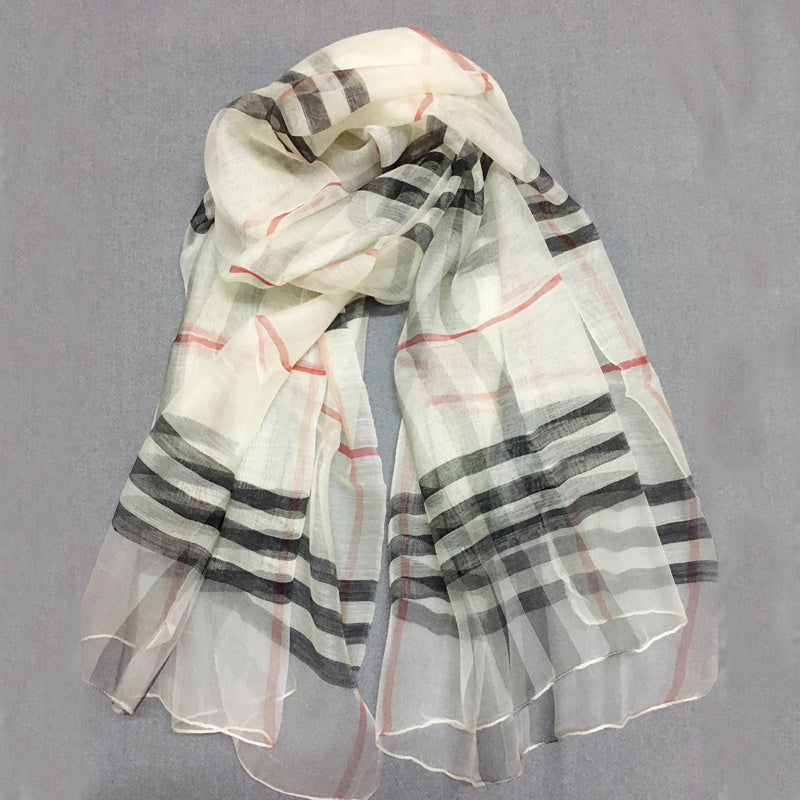 Classic Plaid Silk Scarf for Women - Versatile Style