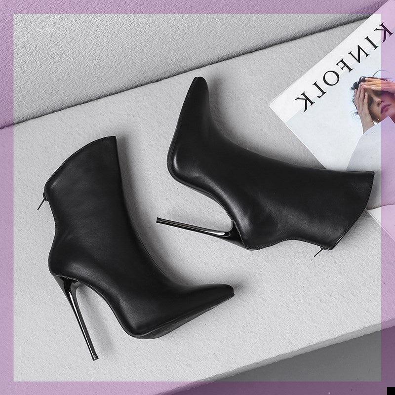 Sleek Suede Pointed Toe Stiletto Ankle Boots