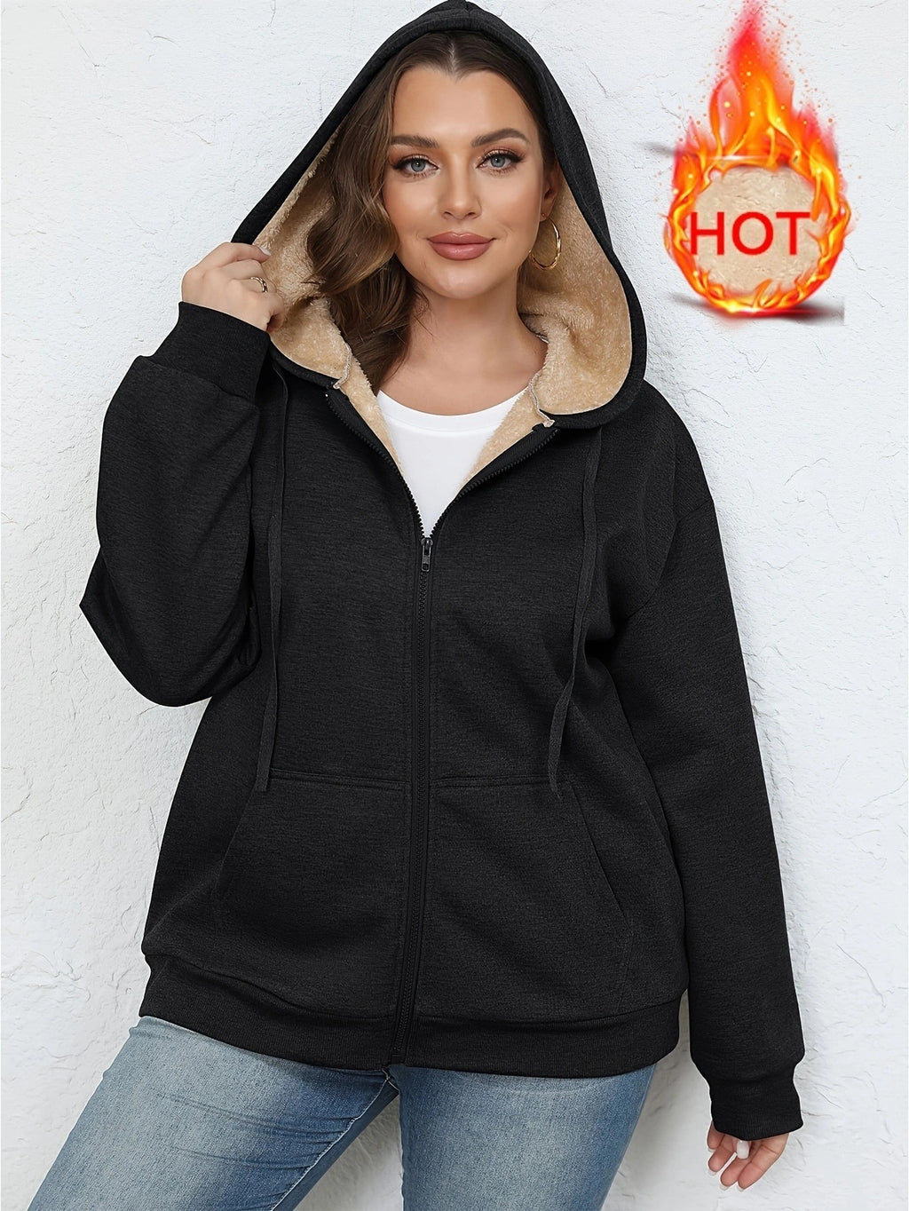 Cozy Plush Lined Full Zip Hoodie Jacket with Warm Sherpa Interior