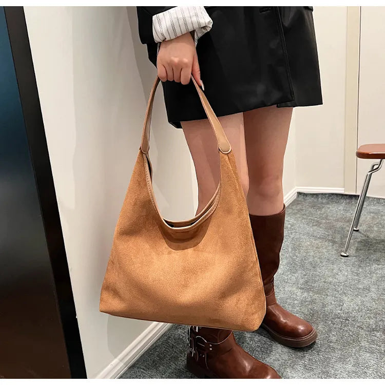 Chic Suede Hobo Shoulder Tote Bag