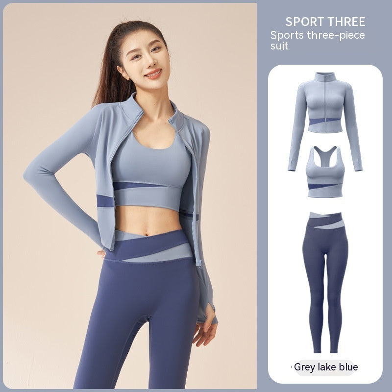 Performance Activewear Fitness Jacket Leggings Sports Bra Three Piece Set